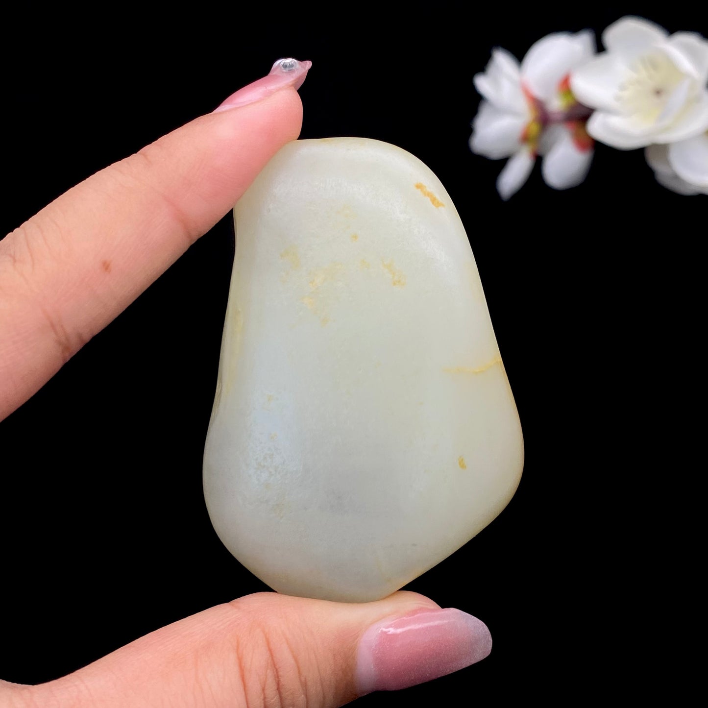 和田玉-洒金皮青花底籽料手把件
