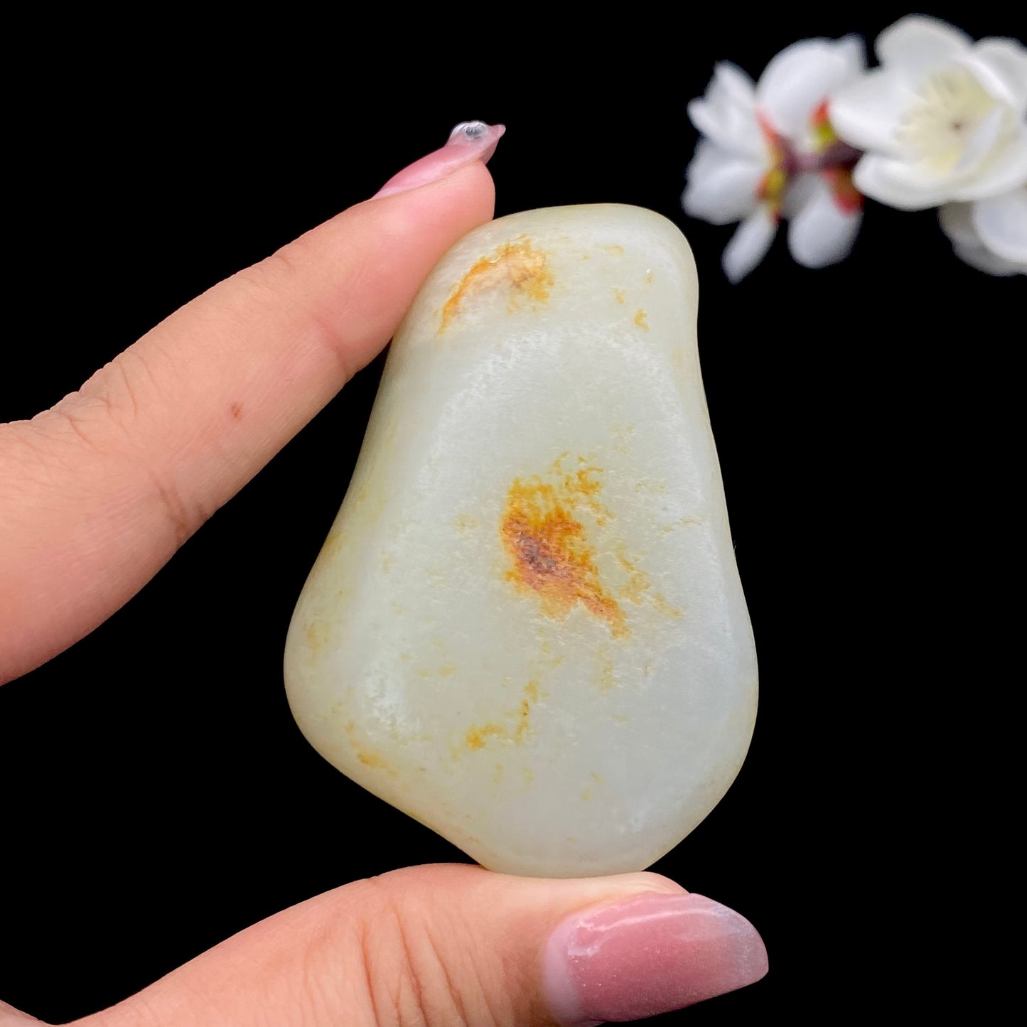 和田玉-洒金皮青花底籽料手把件