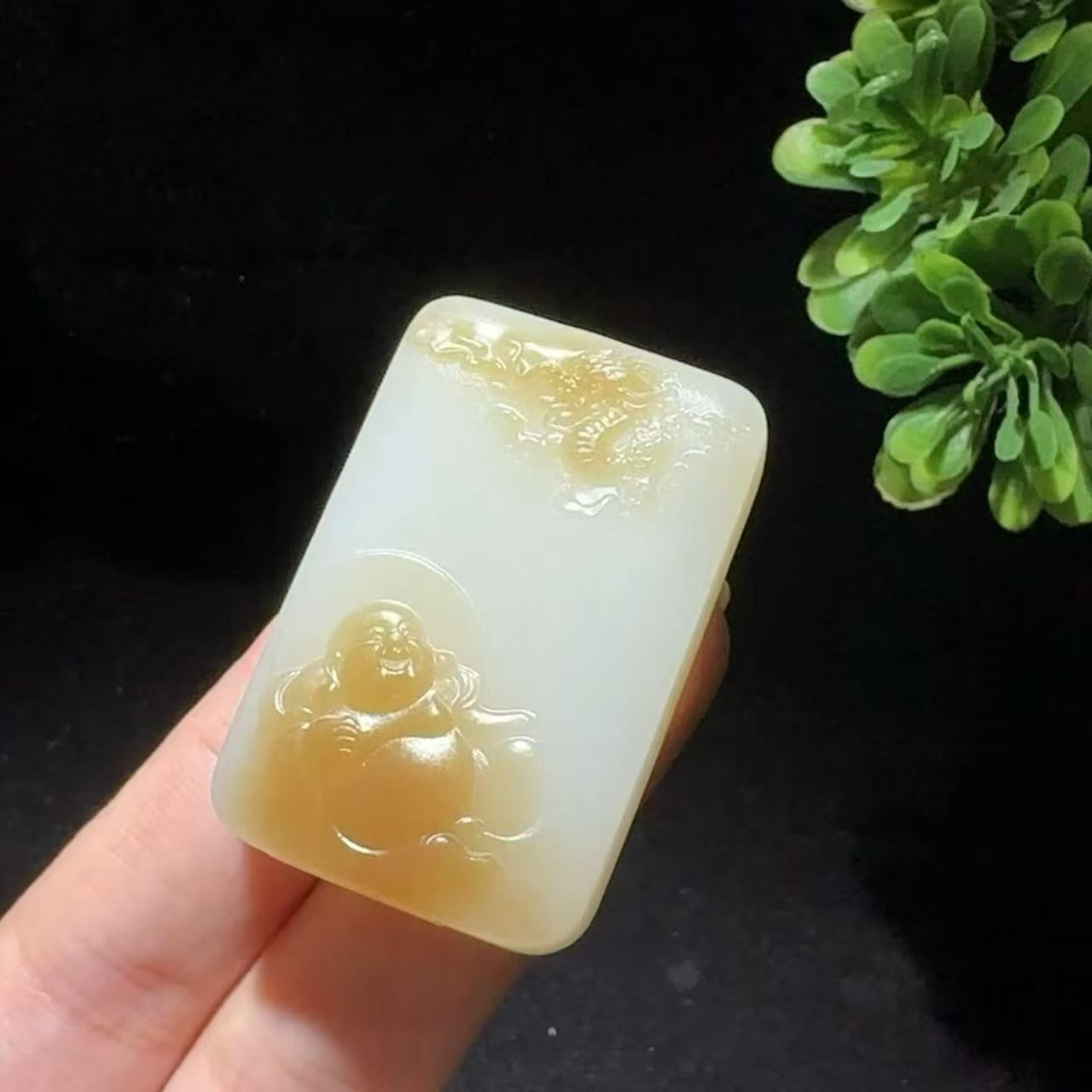 和田玉糖白佛牌挂件
