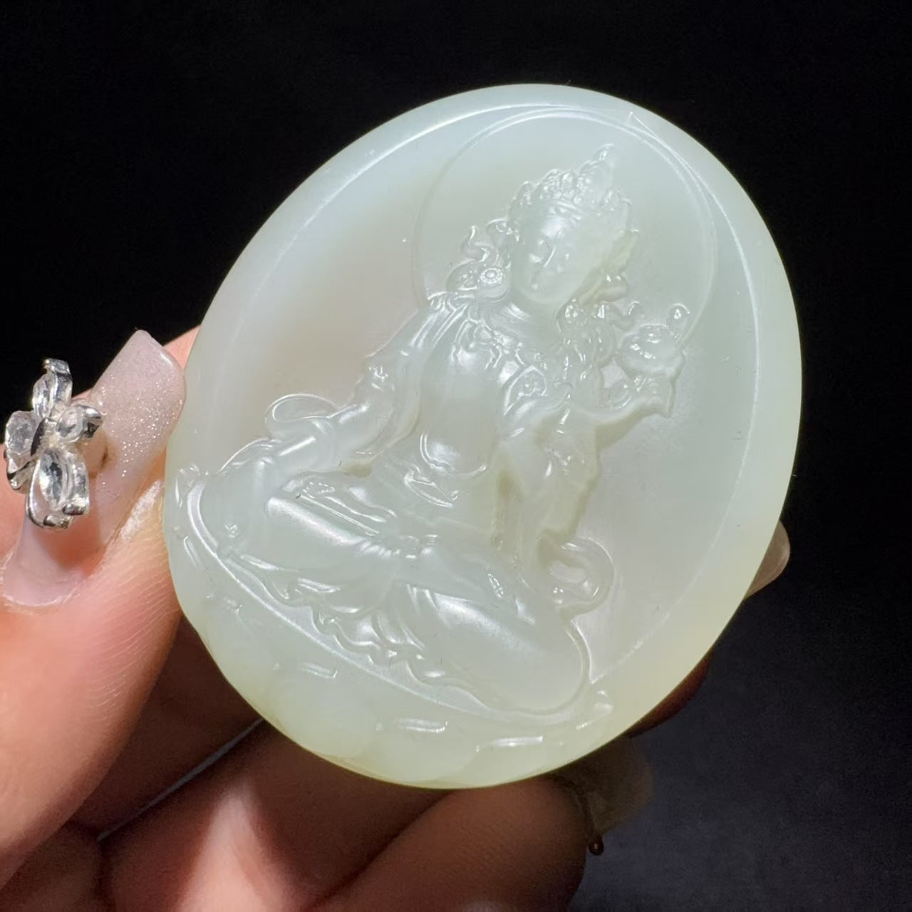 和田玉清水度母挂件