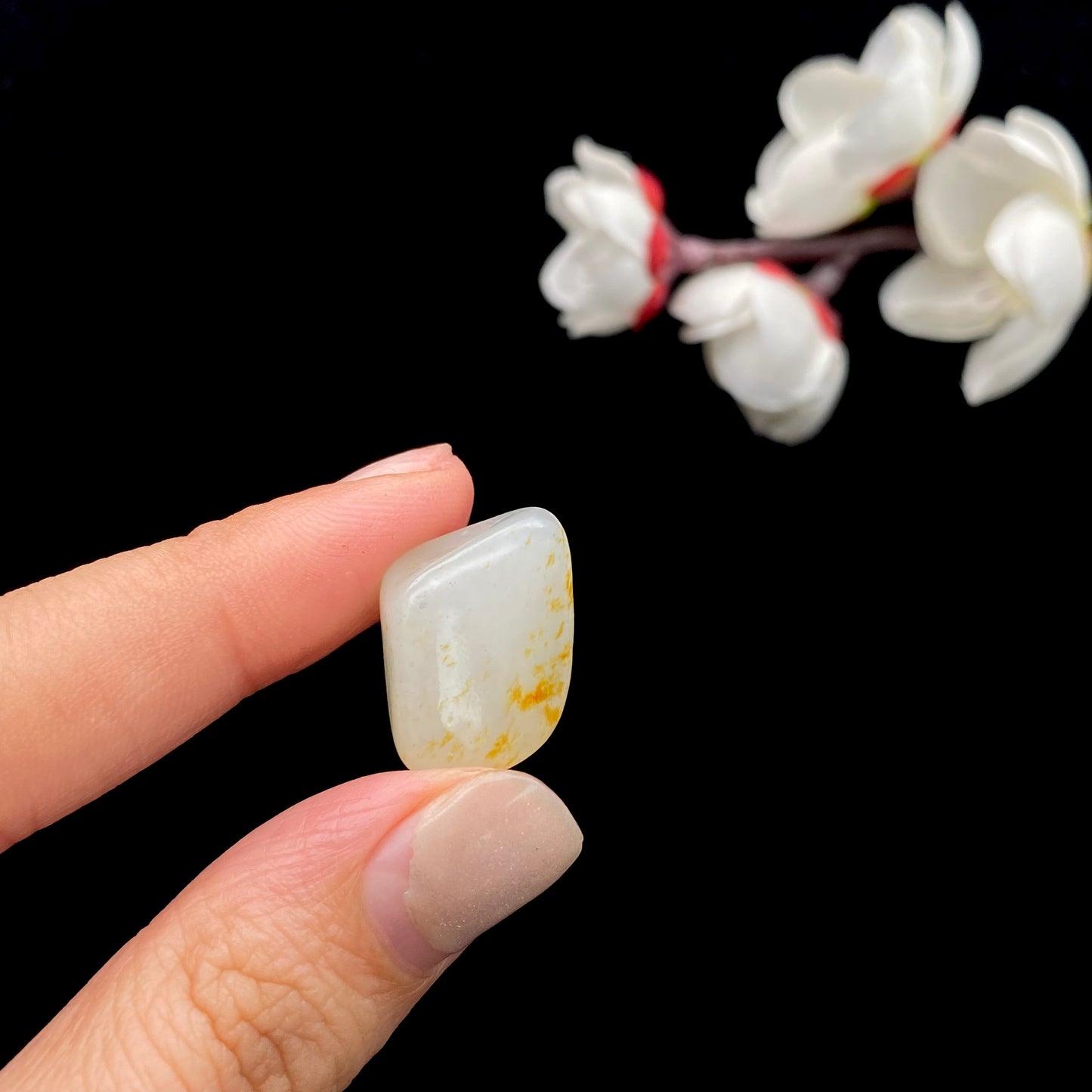 和田玉-洒金皮青花底籽料戒面籽