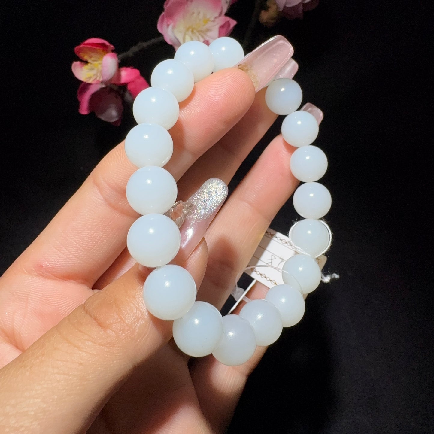 和田玉白玉圆珠手串