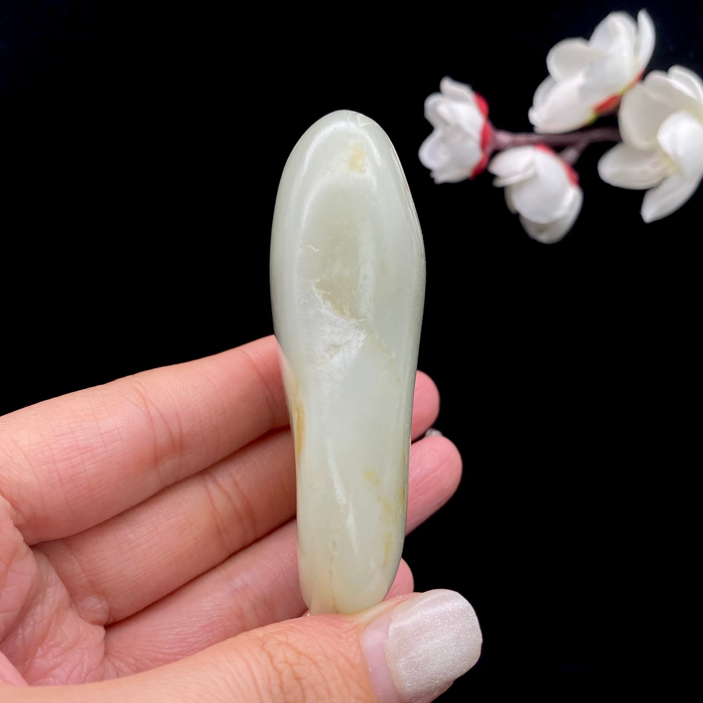 和田玉-淡淡的黄皮青花底籽料手把件
