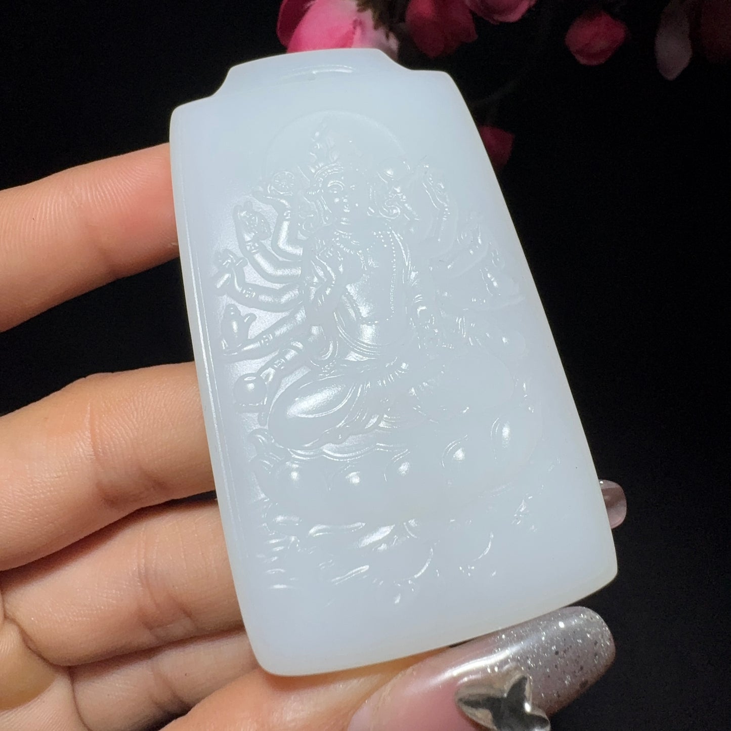 和田玉白玉千手观音挂件