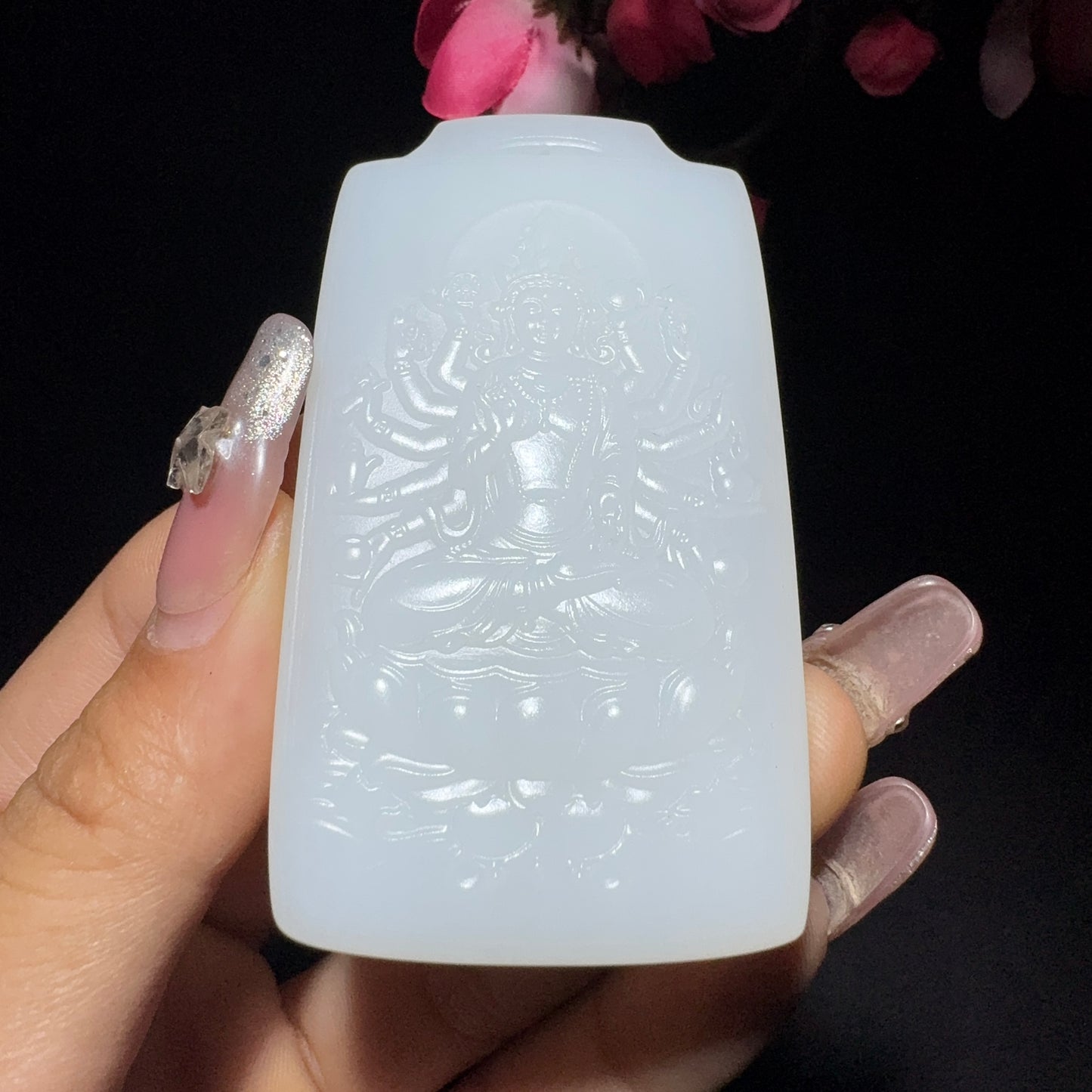 和田玉白玉千手观音挂件