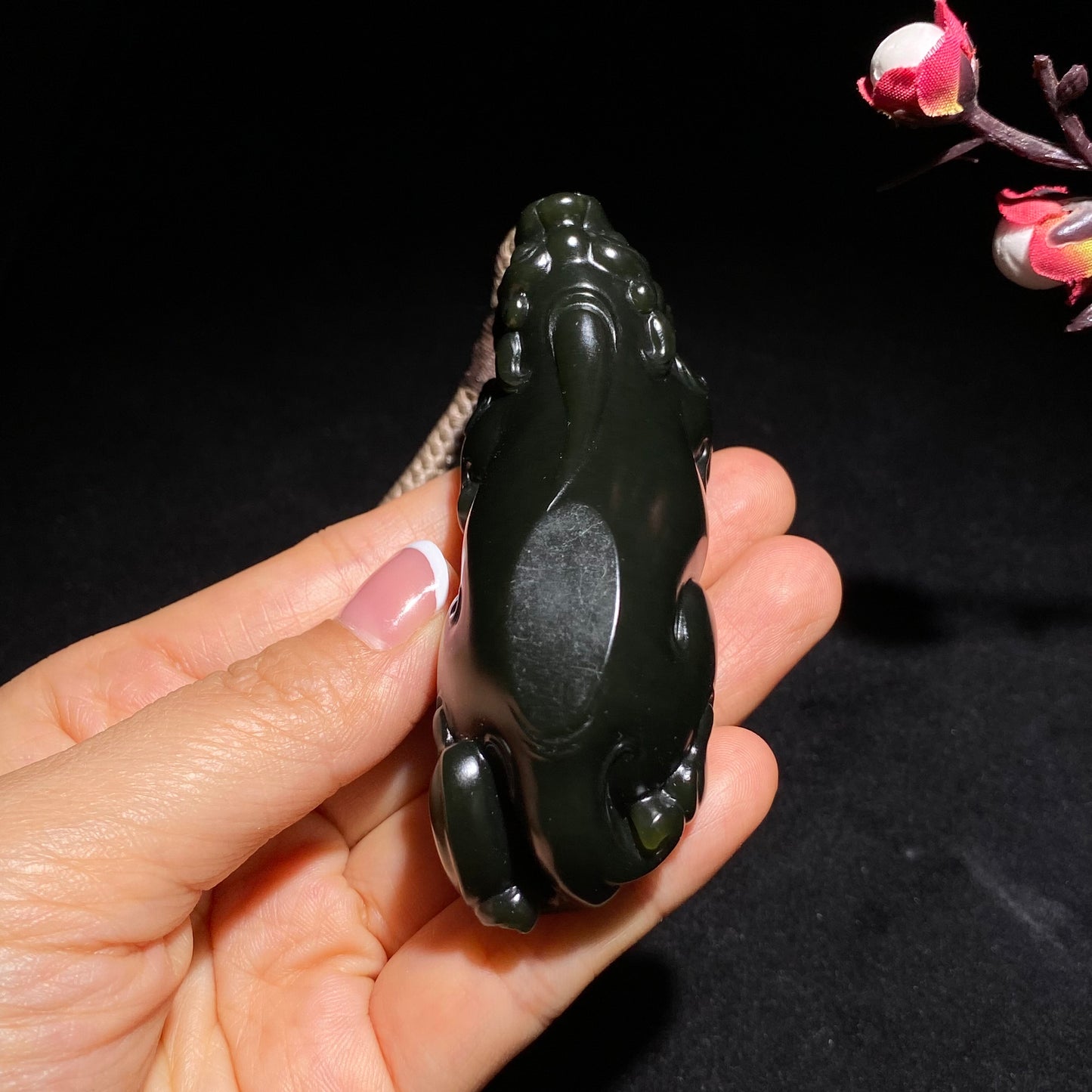 和田玉籽料青玉貔貅手把件