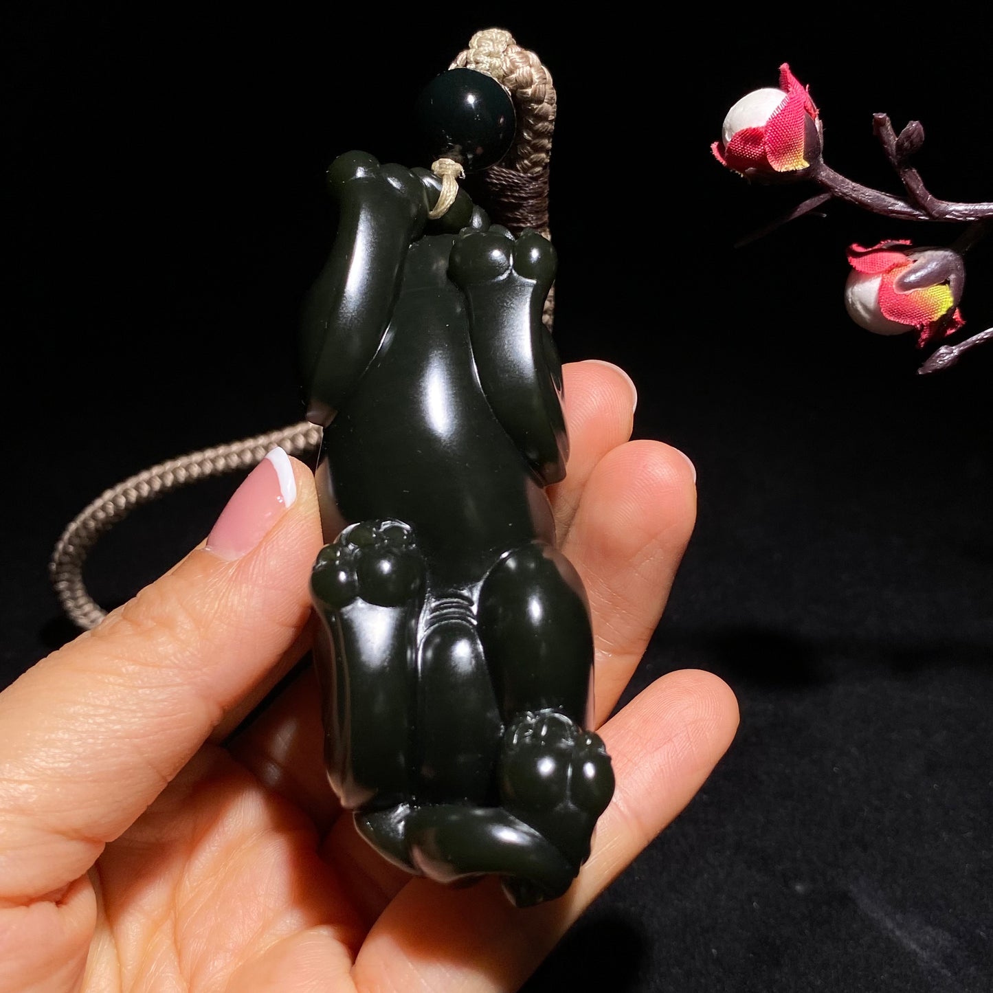 和田玉籽料青玉貔貅手把件