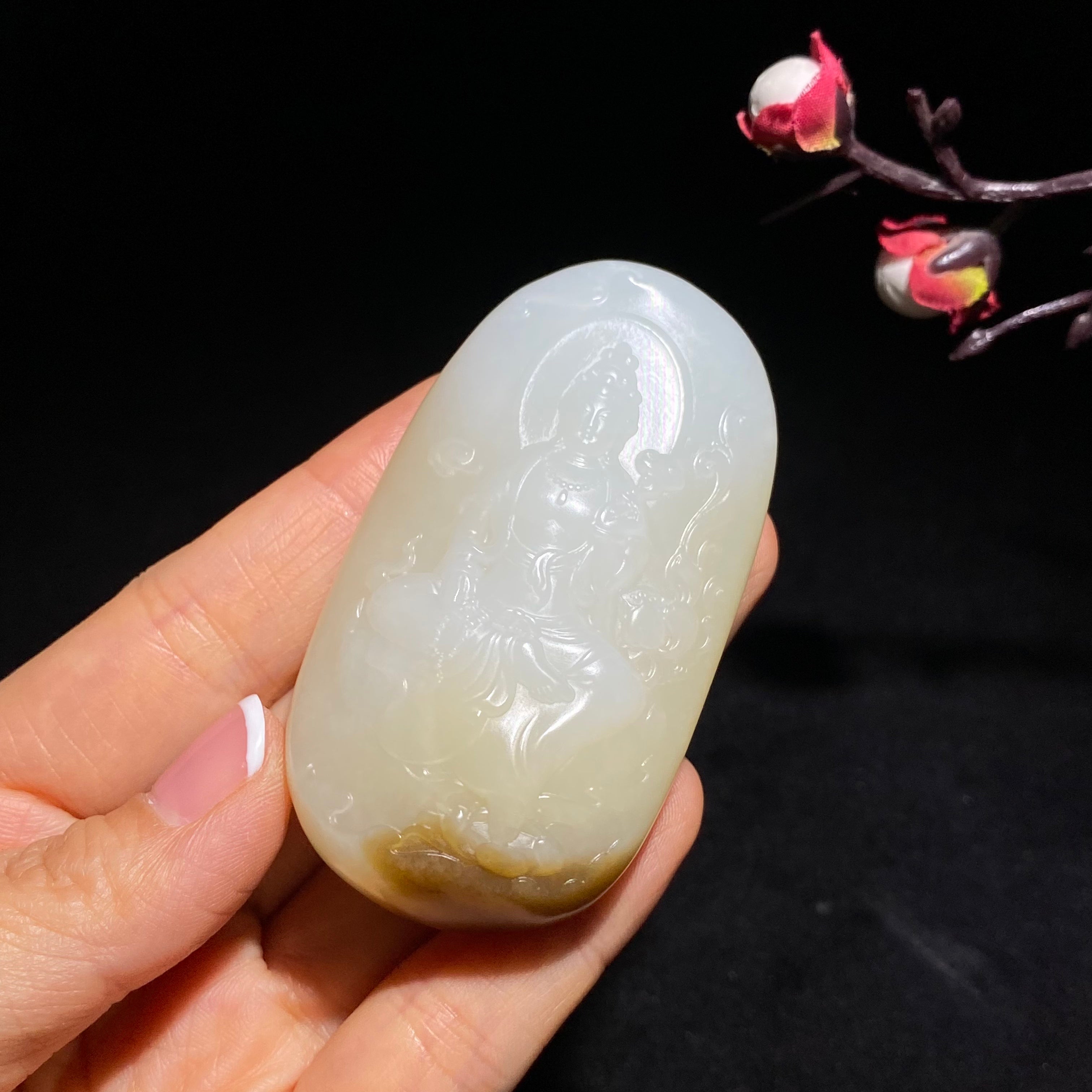 和田精品且末金山糖羊脂糖白玉观音