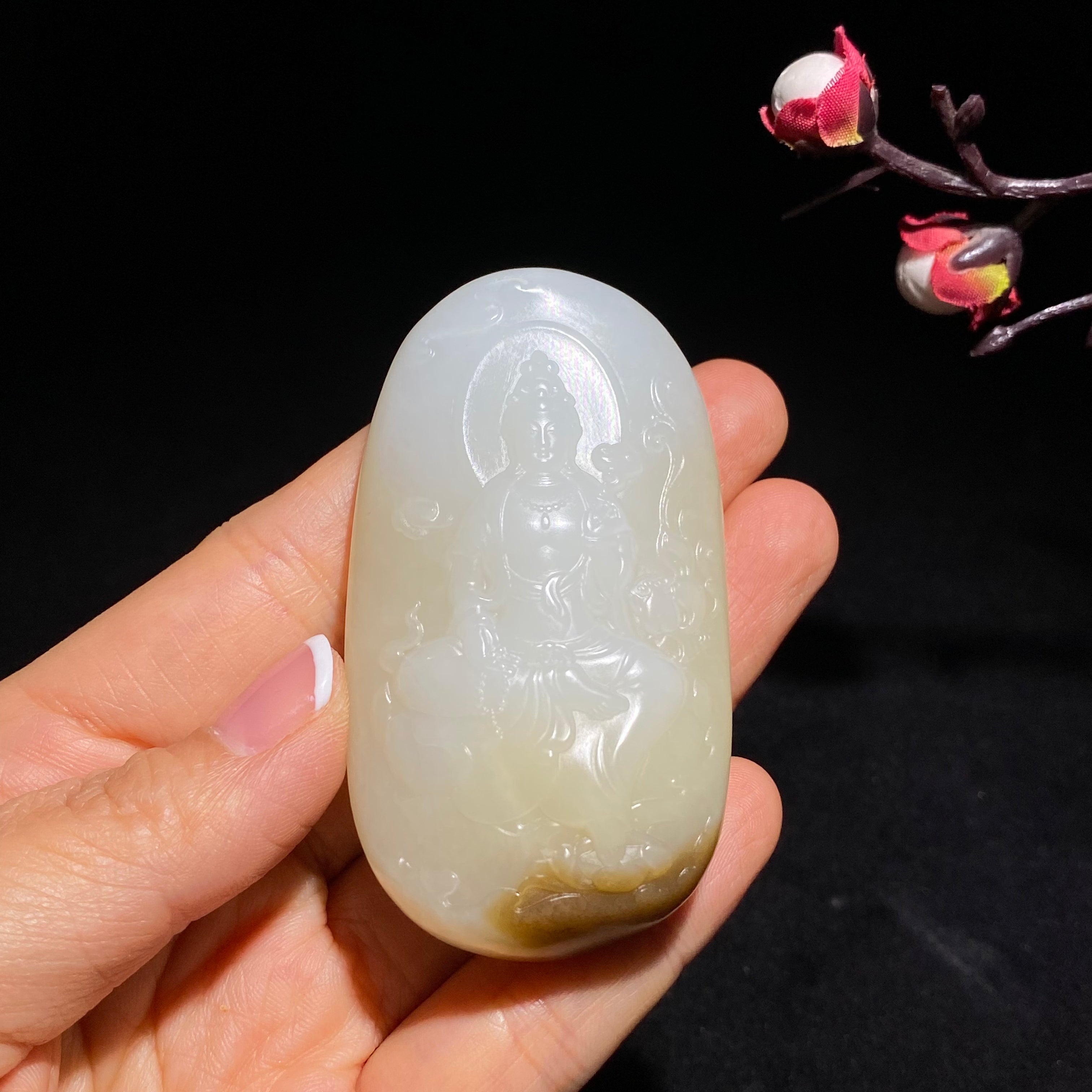 和田精品且末金山糖羊脂糖白玉观音