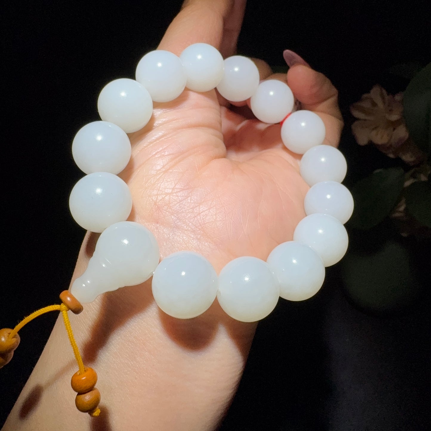 和田玉白玉圆珠手串