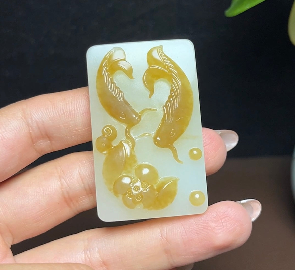 新疆和田玉且末糖白羊脂玉年年有余挂件