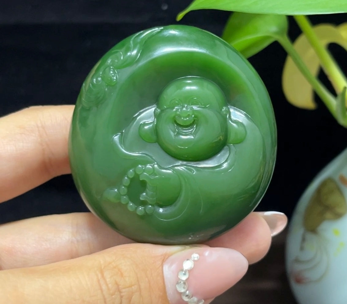 和田玉碧玉佛公挂件