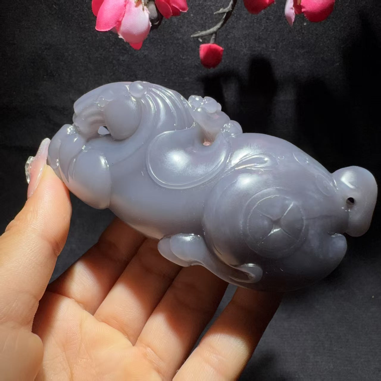和田玉烟紫马上封侯手把件