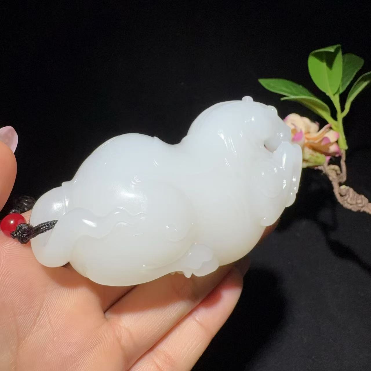 和田玉白玉手把件马到成功