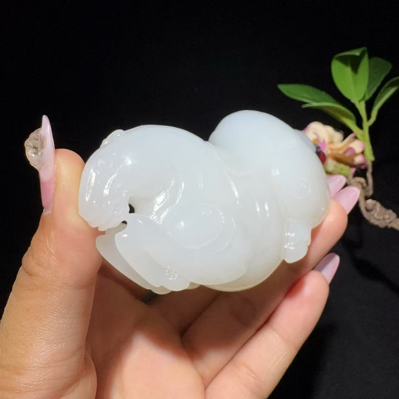 和田玉白玉手把件马到成功