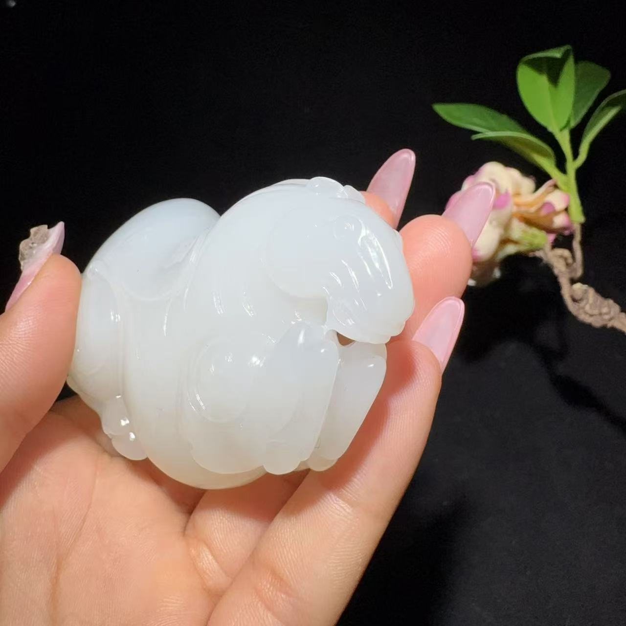 和田玉白玉手把件马到成功