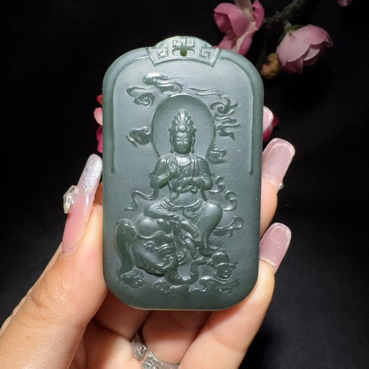 和田玉塔青普贤菩萨挂件(55.8g)
