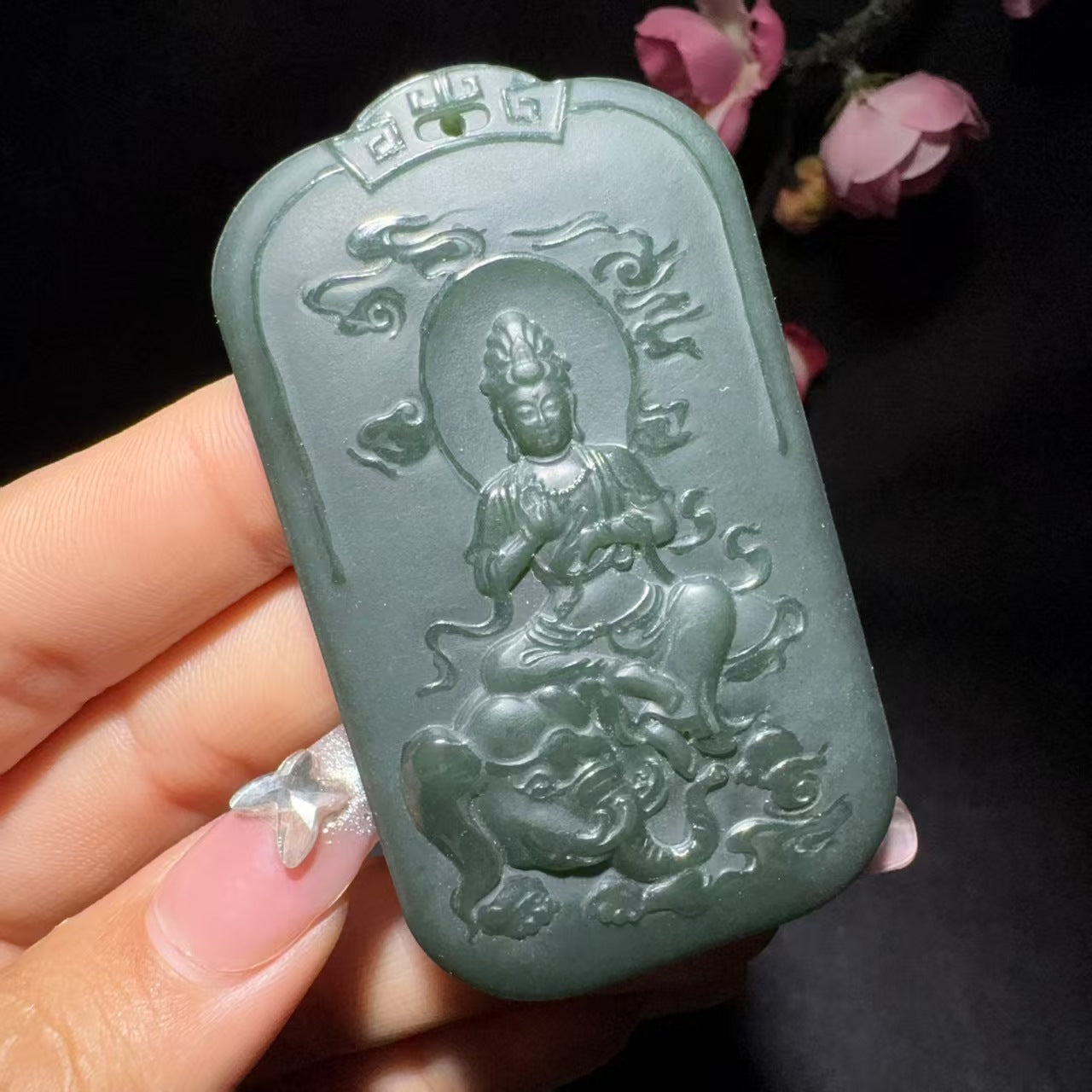 和田玉塔青普贤菩萨挂件(55.8g)