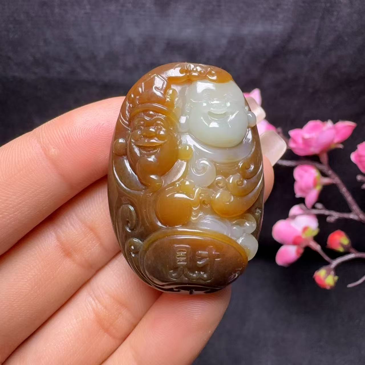 和田玉糖白挂件财神佛(31.8g)