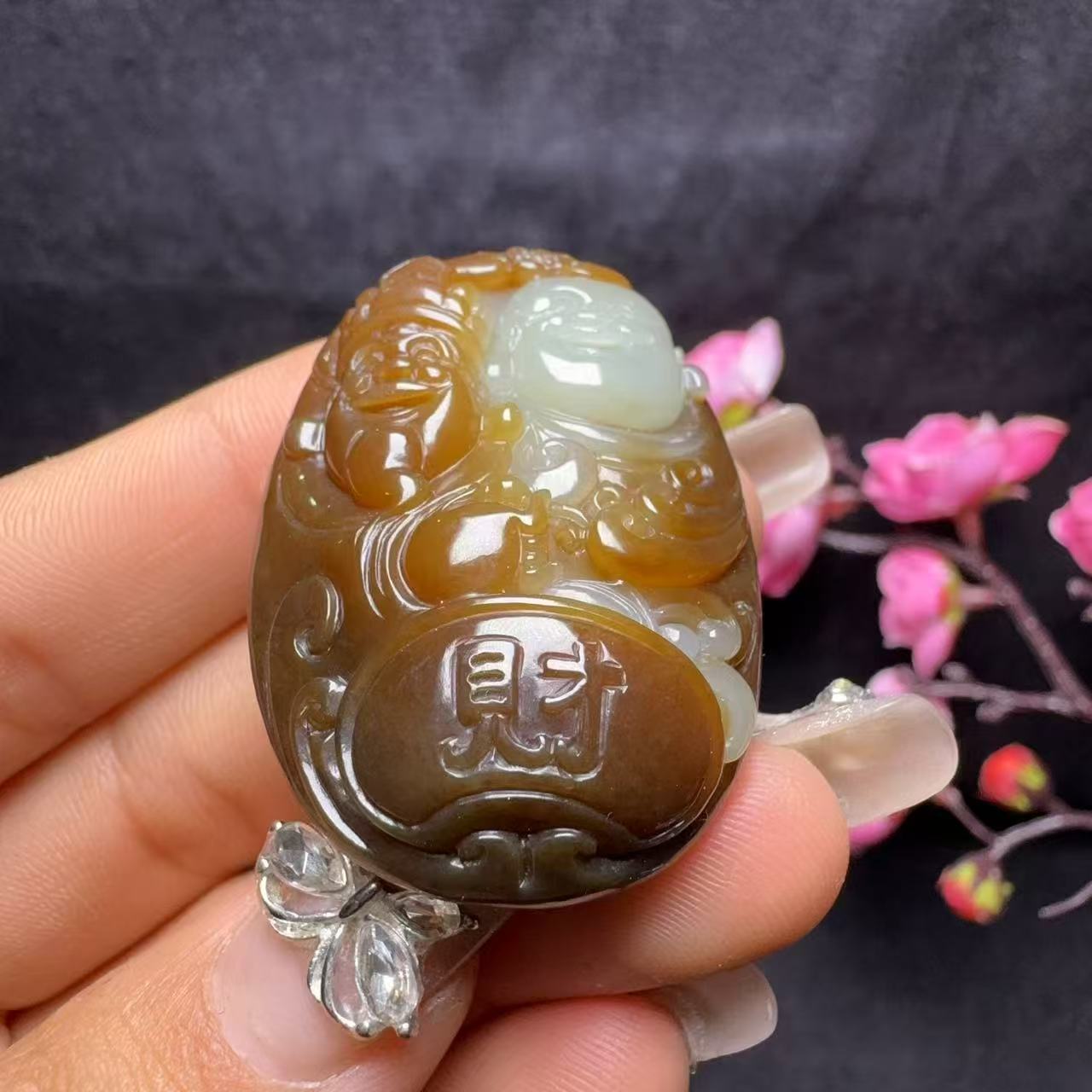 和田玉糖白挂件财神佛(31.8g)