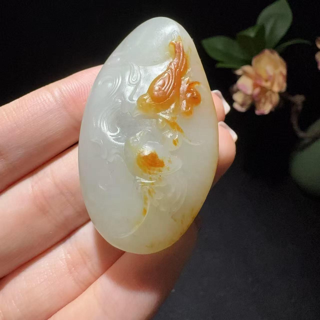 和田玉籽料喜事连连挂件(35.3g)