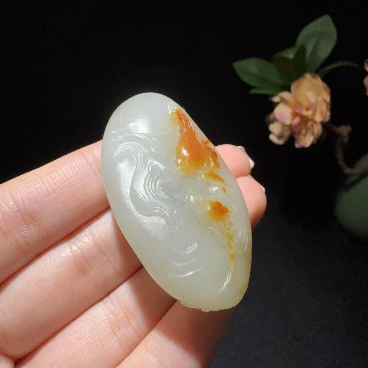 和田玉籽料喜事连连挂件(35.3g)