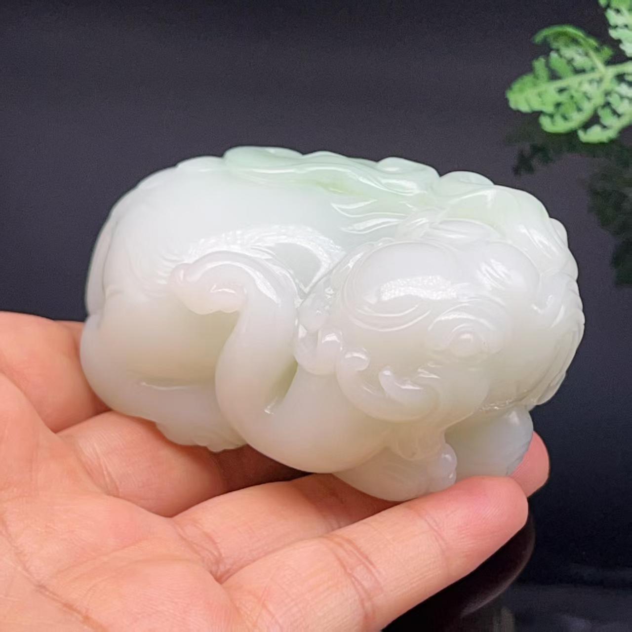 和田玉白玉吉祥如意大象把件(266.43g)