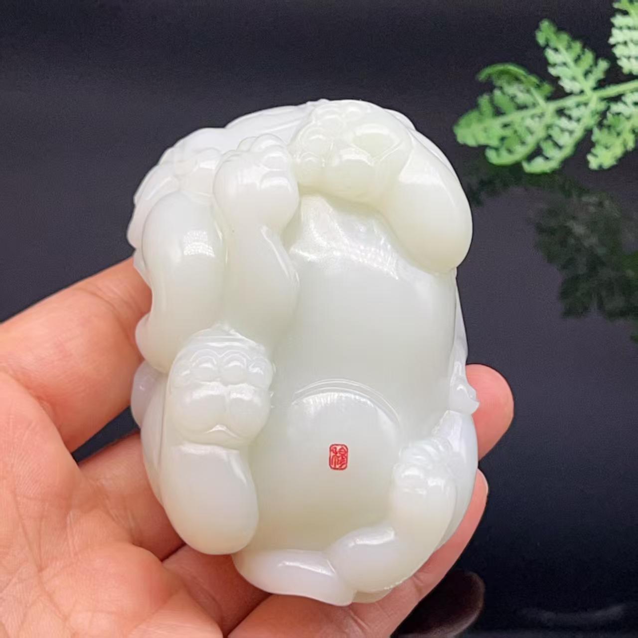 和田玉白玉吉祥如意大象把件(266.43g)