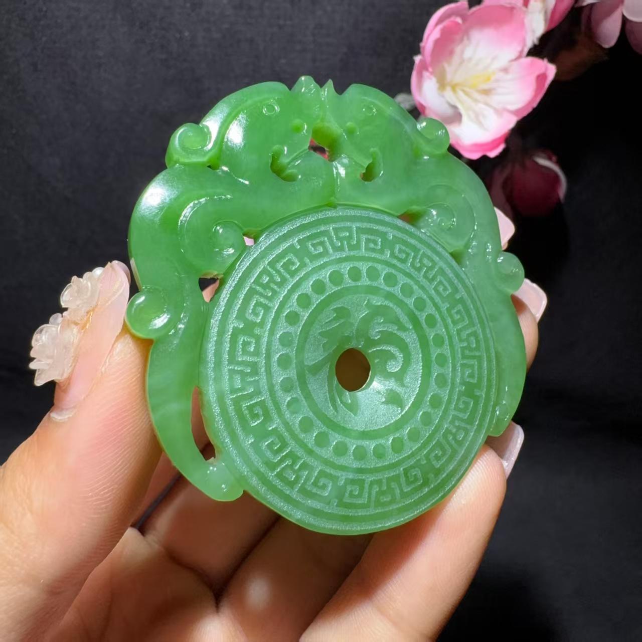 和田玉碧玉双龙平安扣(38.3g)