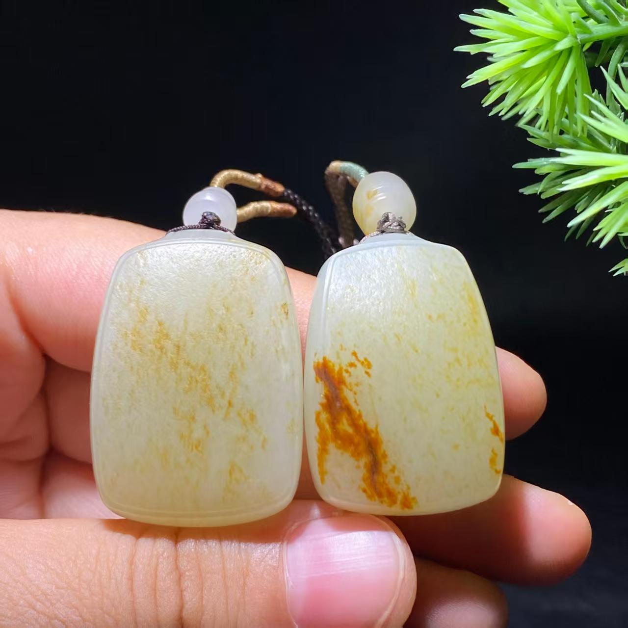和田玉籽料无事牌【一对】20.5g
