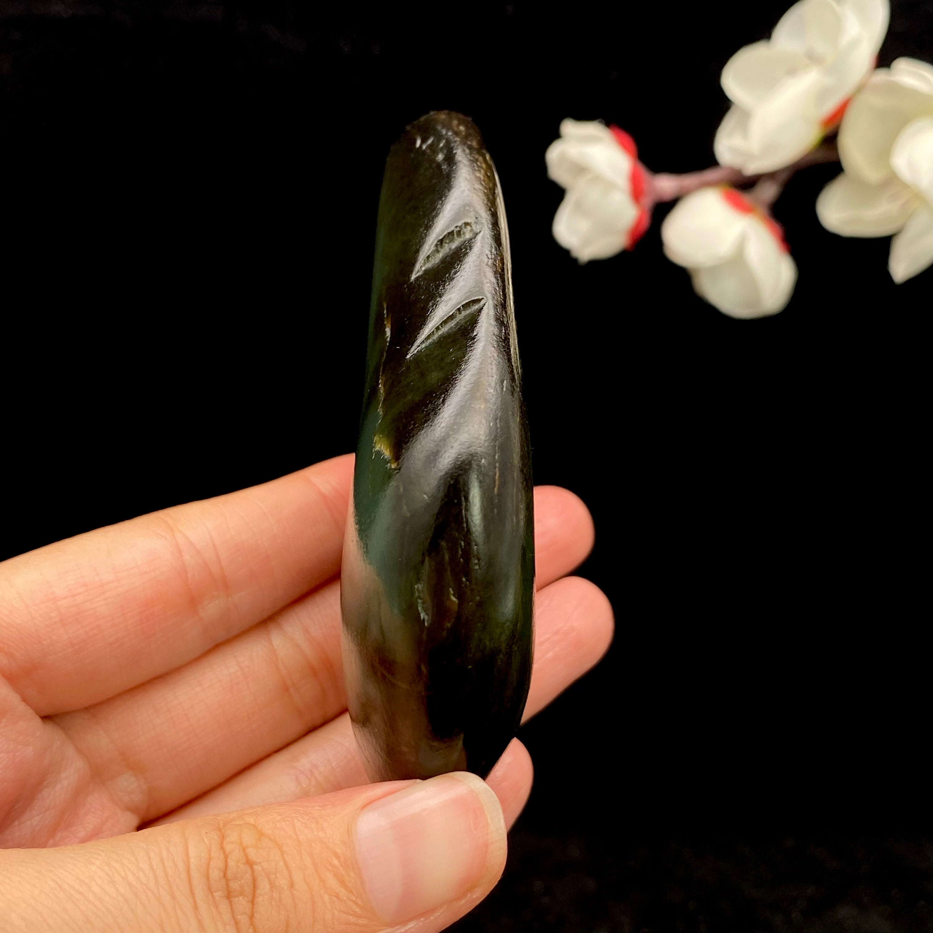 和田玉-沙枣青聚黑皮籽料原石(161.7克)