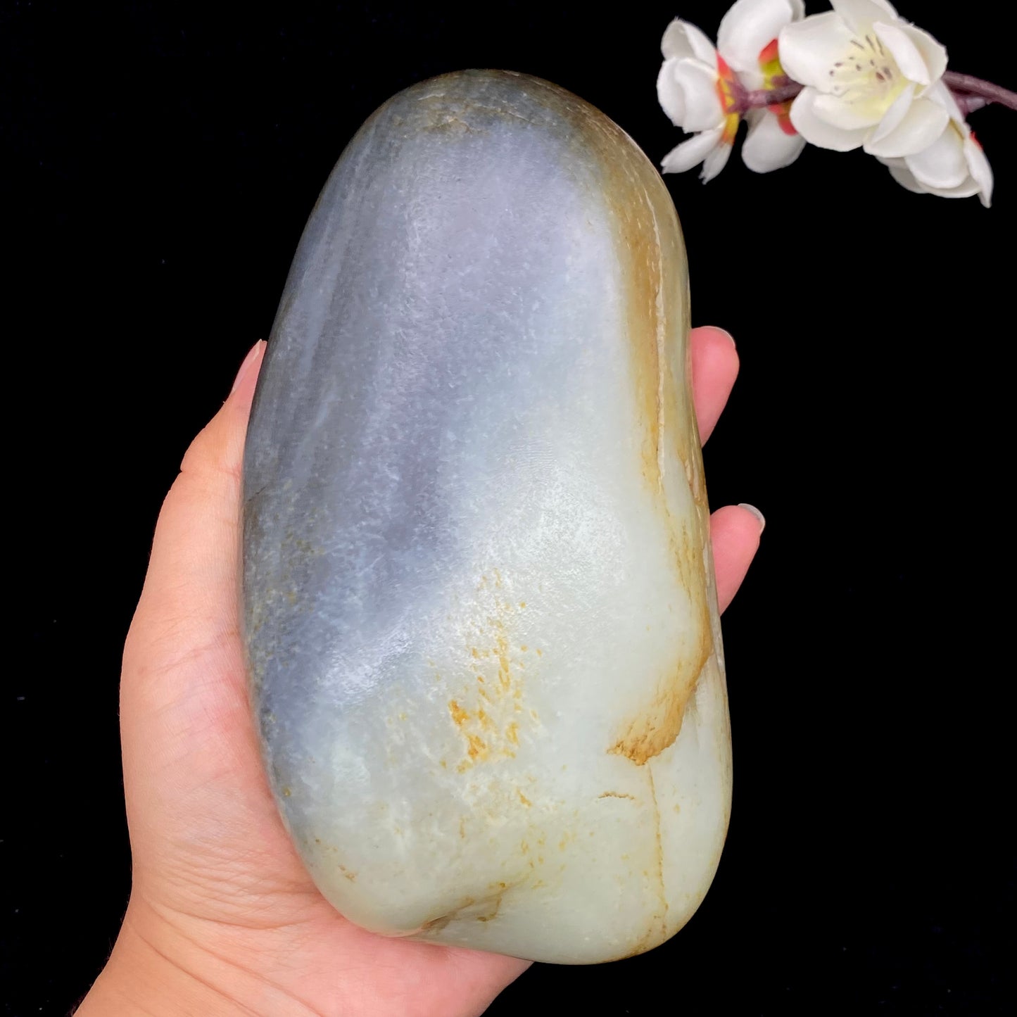 和田玉-洒金皮青花底籽料原石(1229.4克)