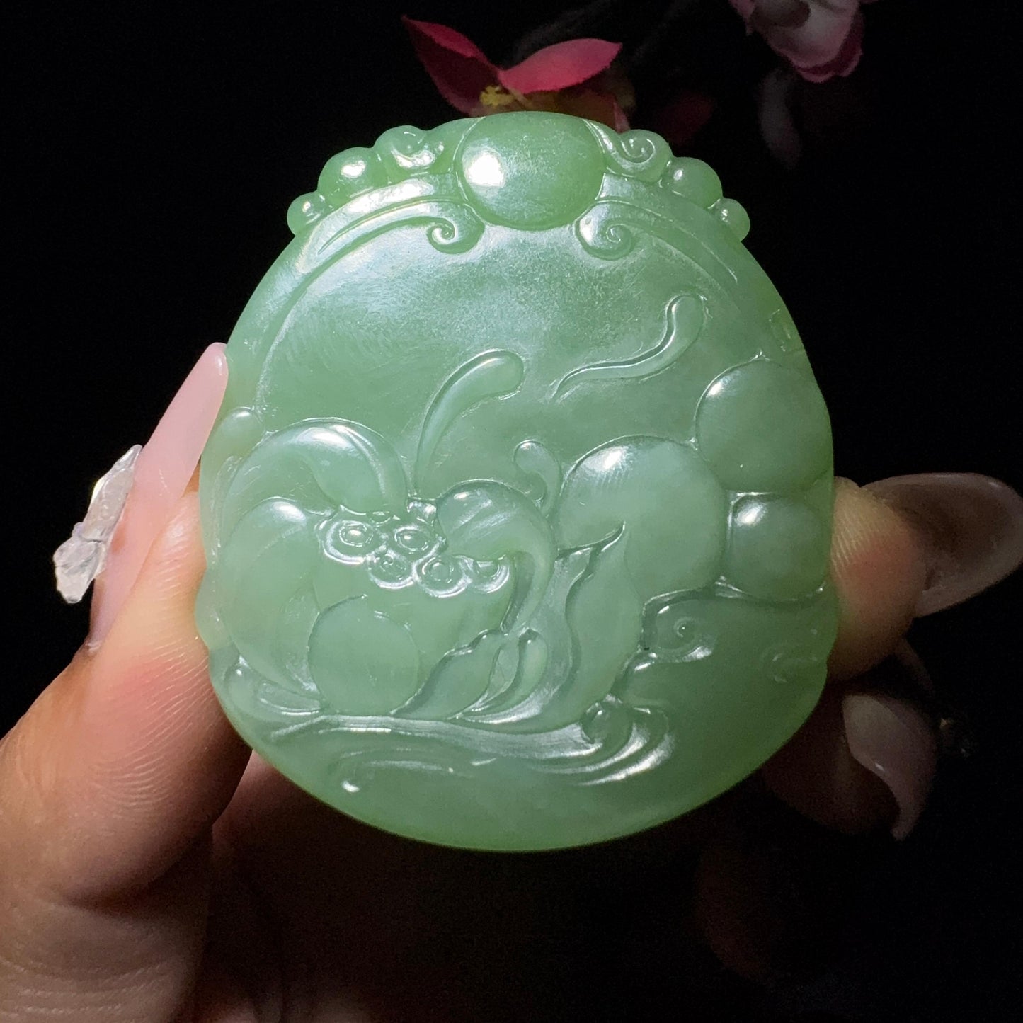 和田玉碧玉猫眼佛牌(48.2g)