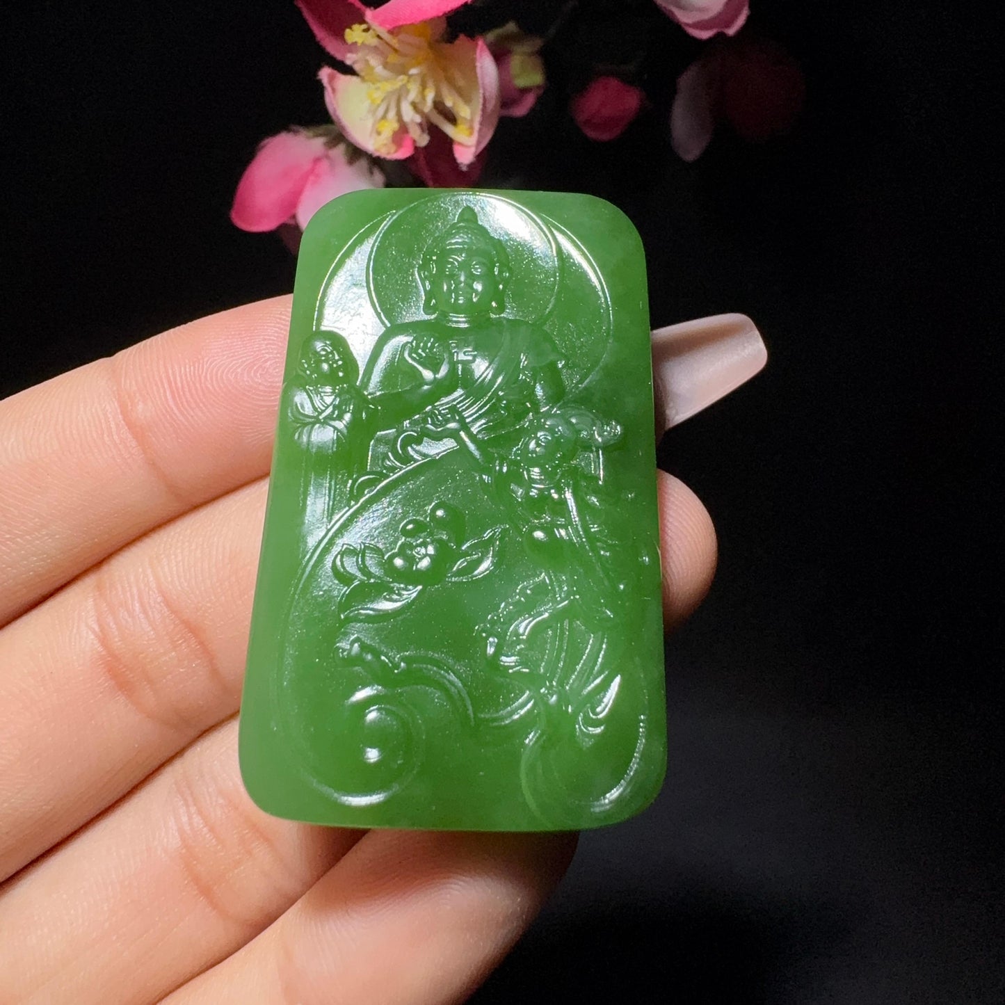 和田玉碧玉西方三圣(30.2g)