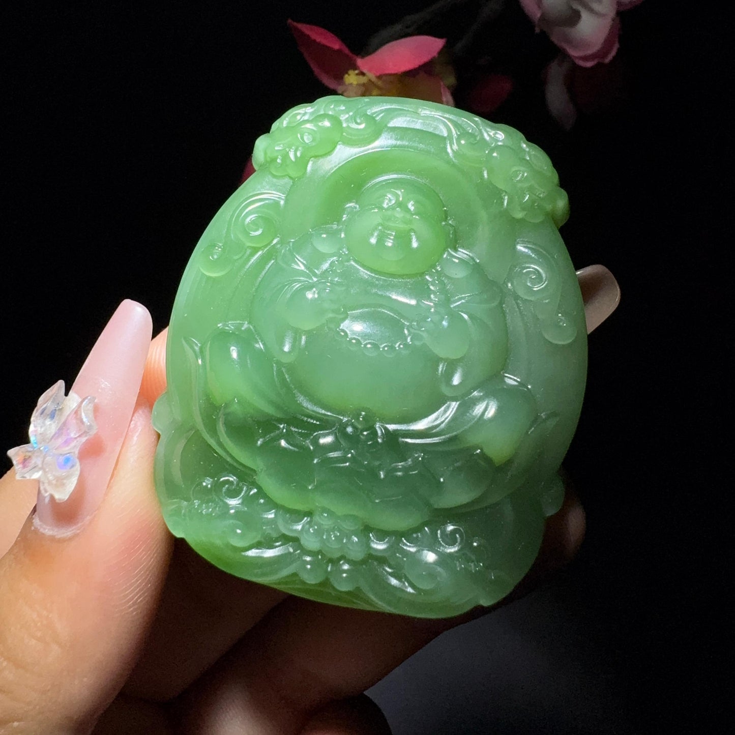 和田玉碧玉猫眼佛牌(48.2g)