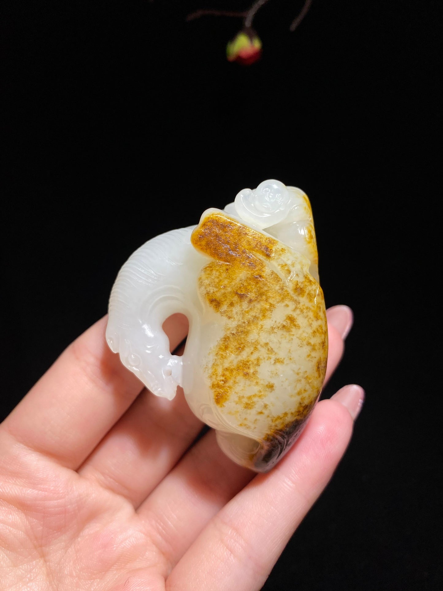 和田籽料白玉马上有福挂件(76.9g)