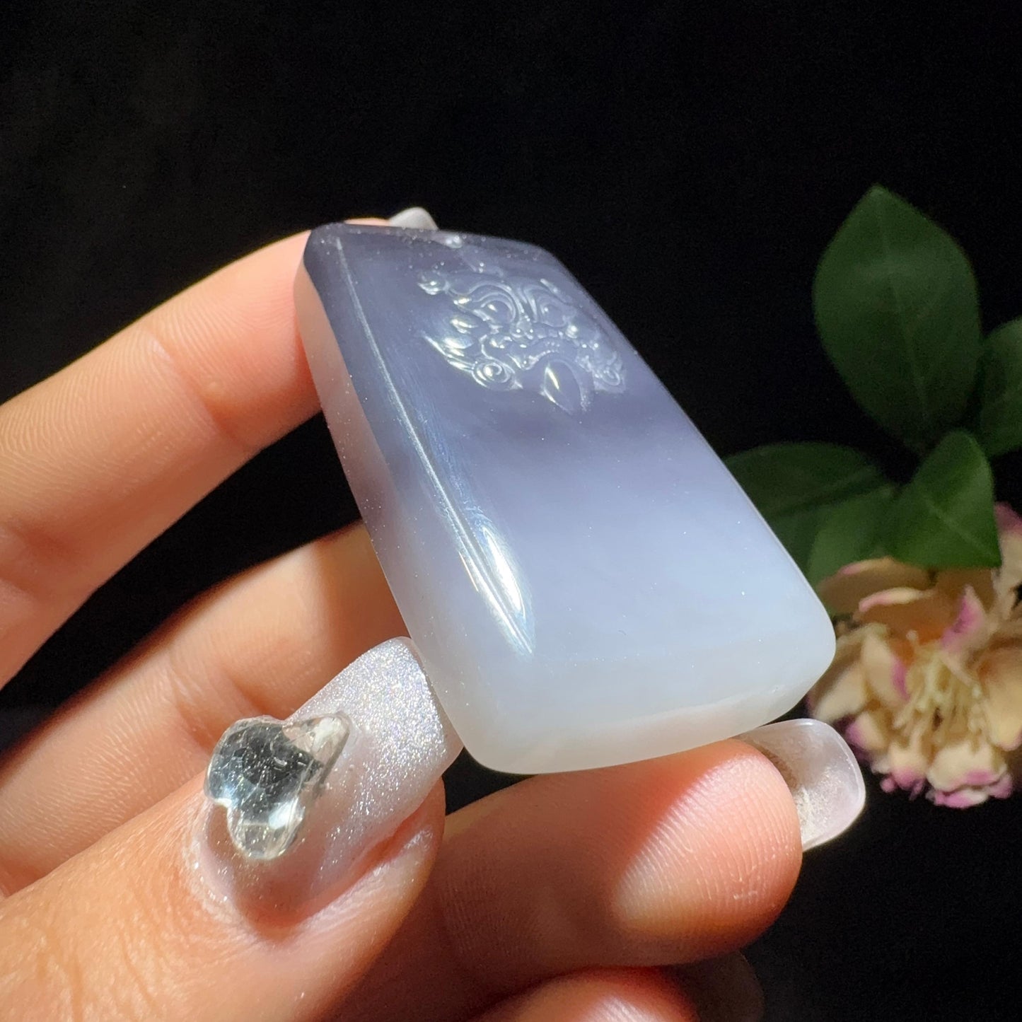 和田玉烟紫平安牌福寿如意(34.9g)