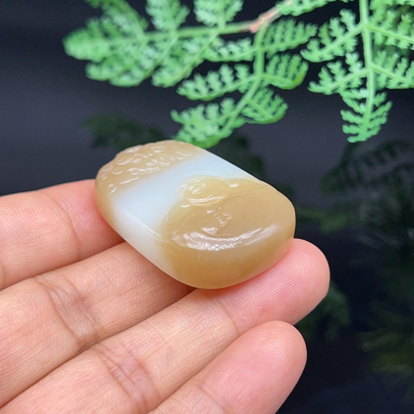 和田玉糖羊脂白玉福佛佛引福来挂件(23.5g)