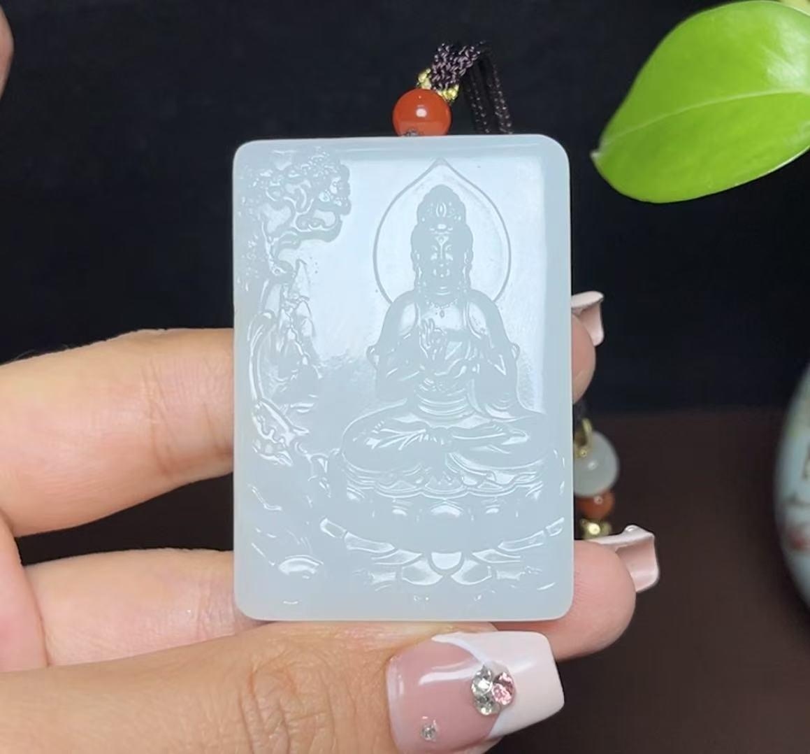 和田羊脂玉观音山水牌(60.7g)