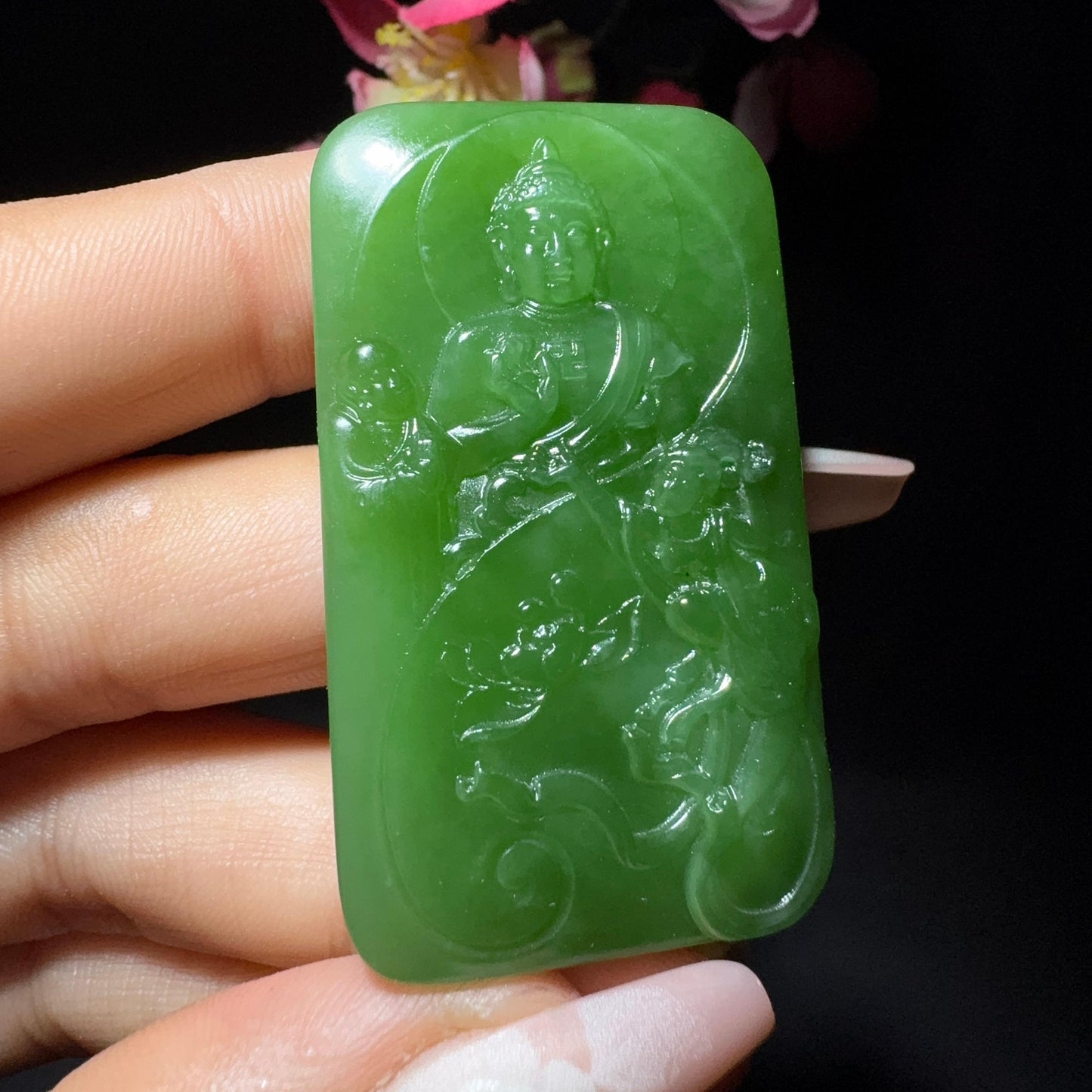 和田玉碧玉西方三圣(30.2g)