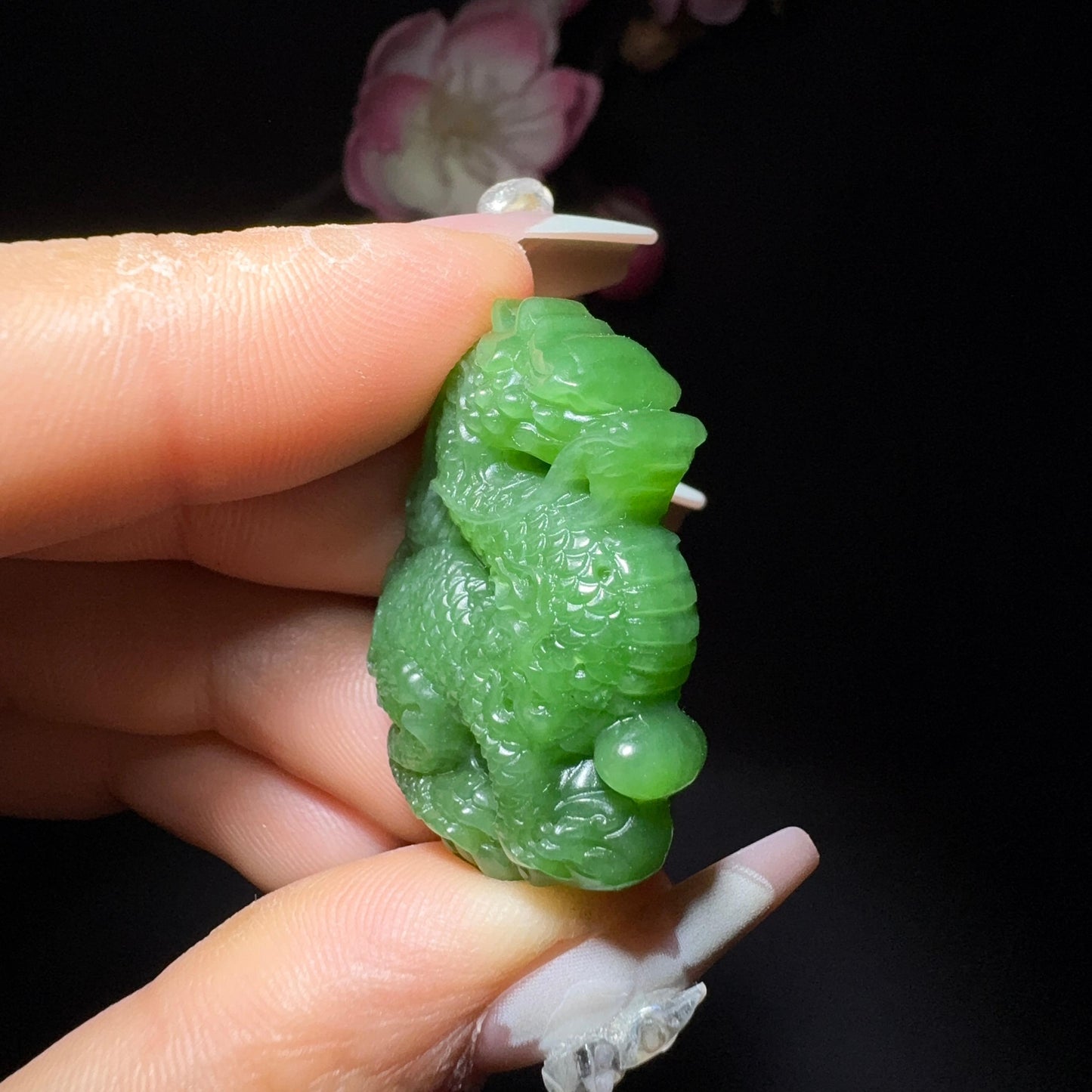 和田玉碧玉挂件麒麟(14.0g)