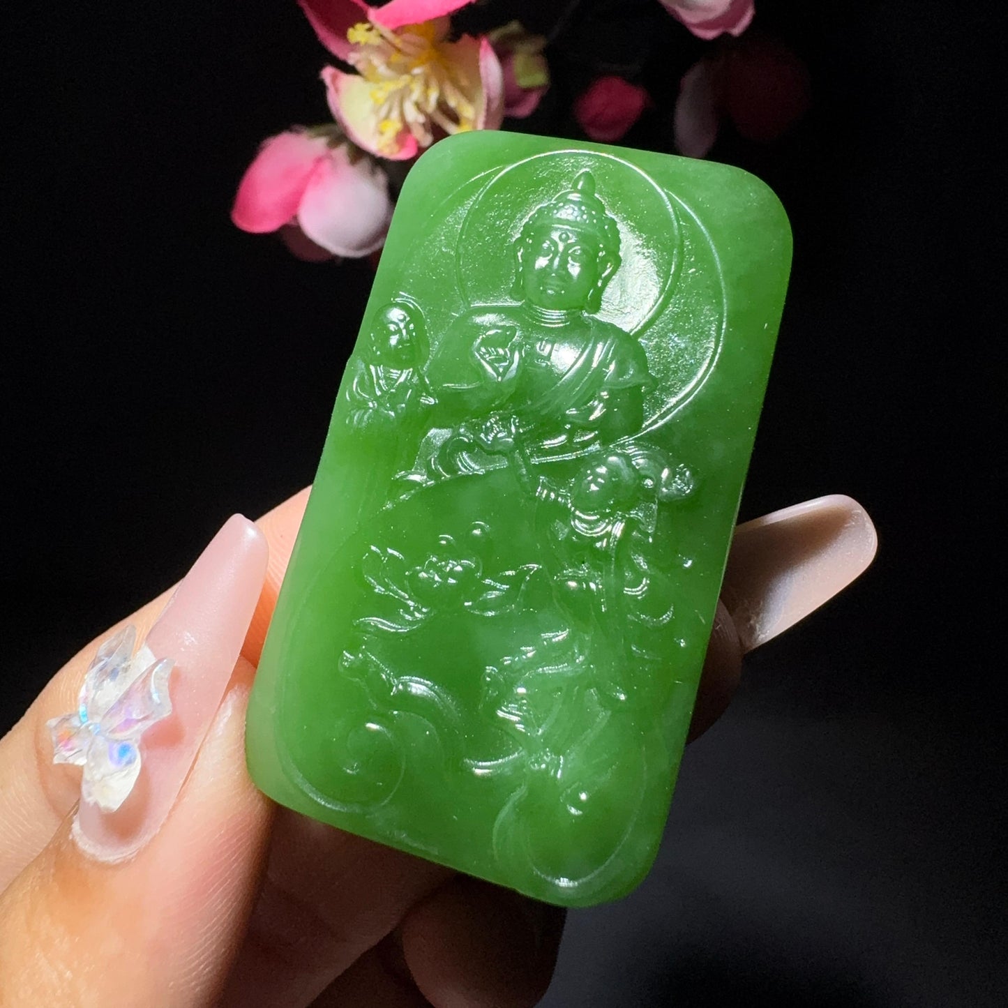 和田玉碧玉西方三圣(30.2g)