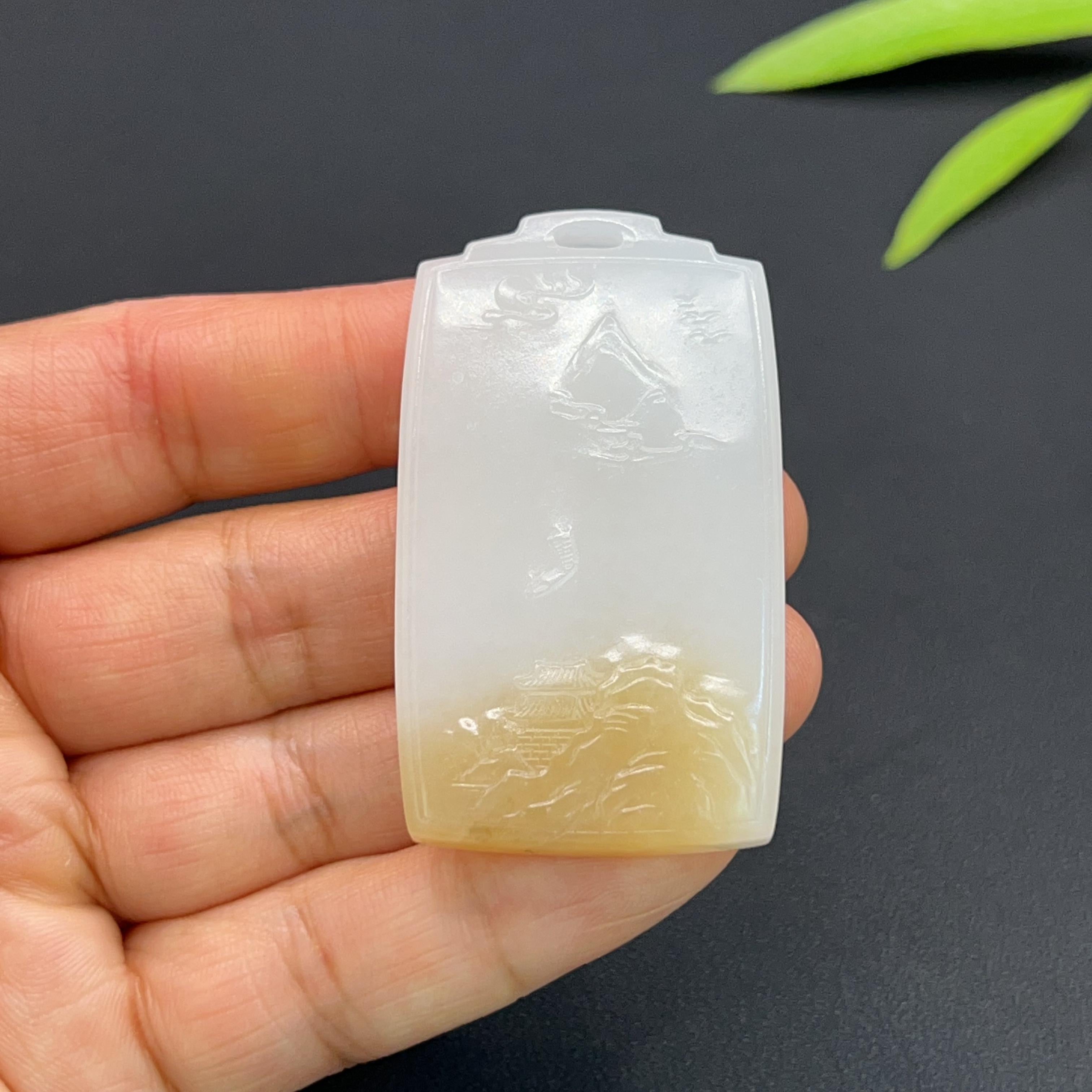 和田玉羊脂白玉一帆风顺山水玉牌(30.0g)