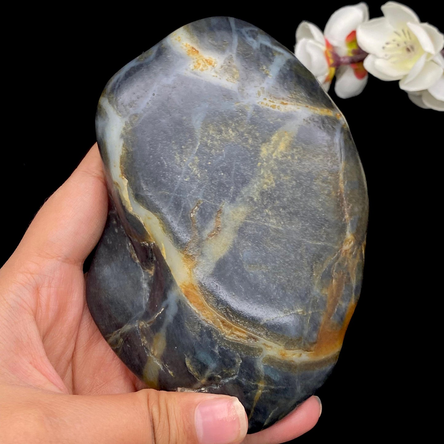 和田玉青花带黄皮籽料原石(575g)