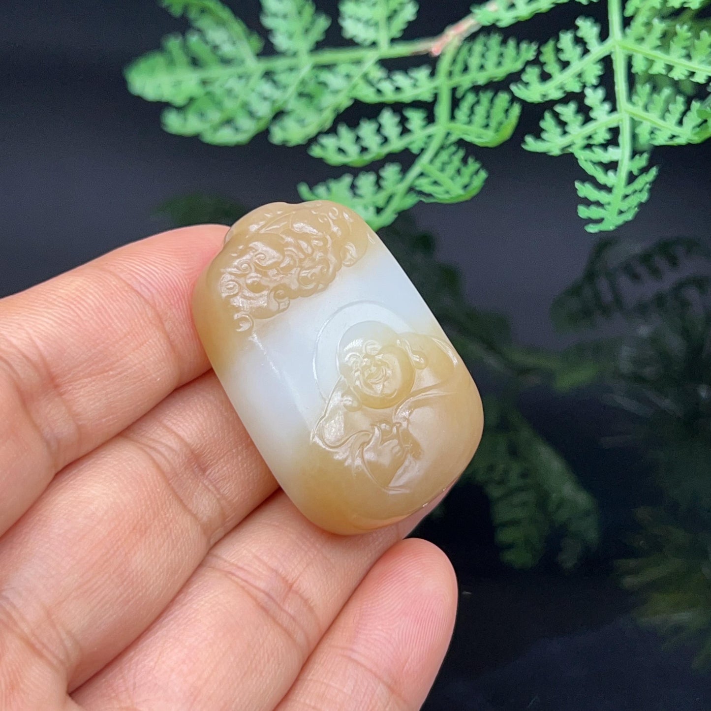 和田玉糖羊脂白玉福佛佛引福来挂件(23.5g)
