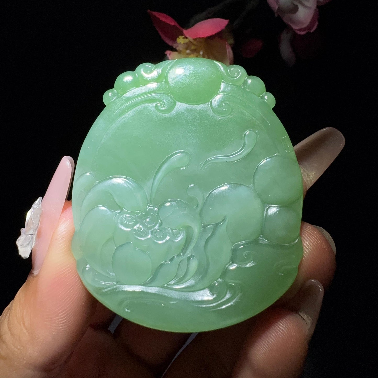 和田玉碧玉猫眼佛牌(48.2g)