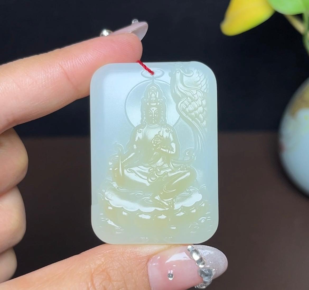 新疆和田玉且末糖白羊脂玉凤凰观音(47.7g)