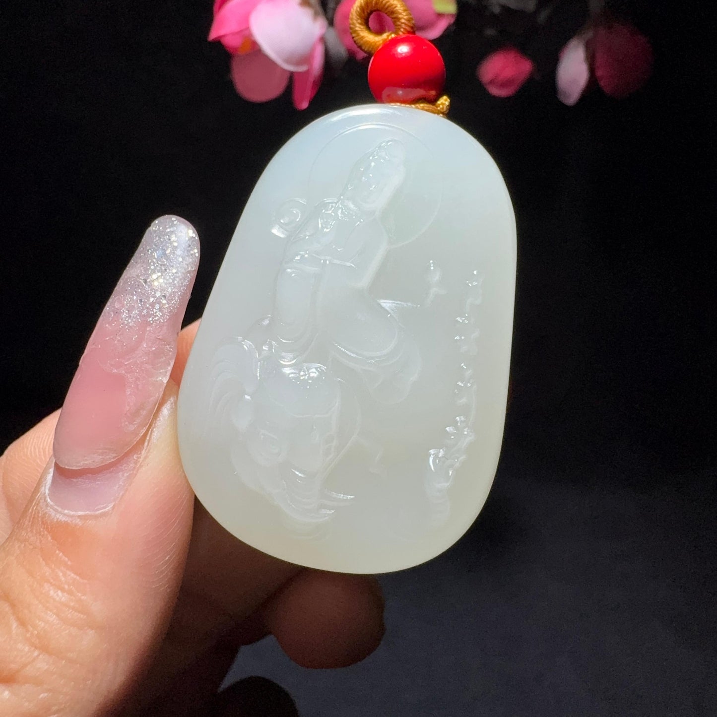 和田玉白玉普贤菩萨挂件(53.3g)
