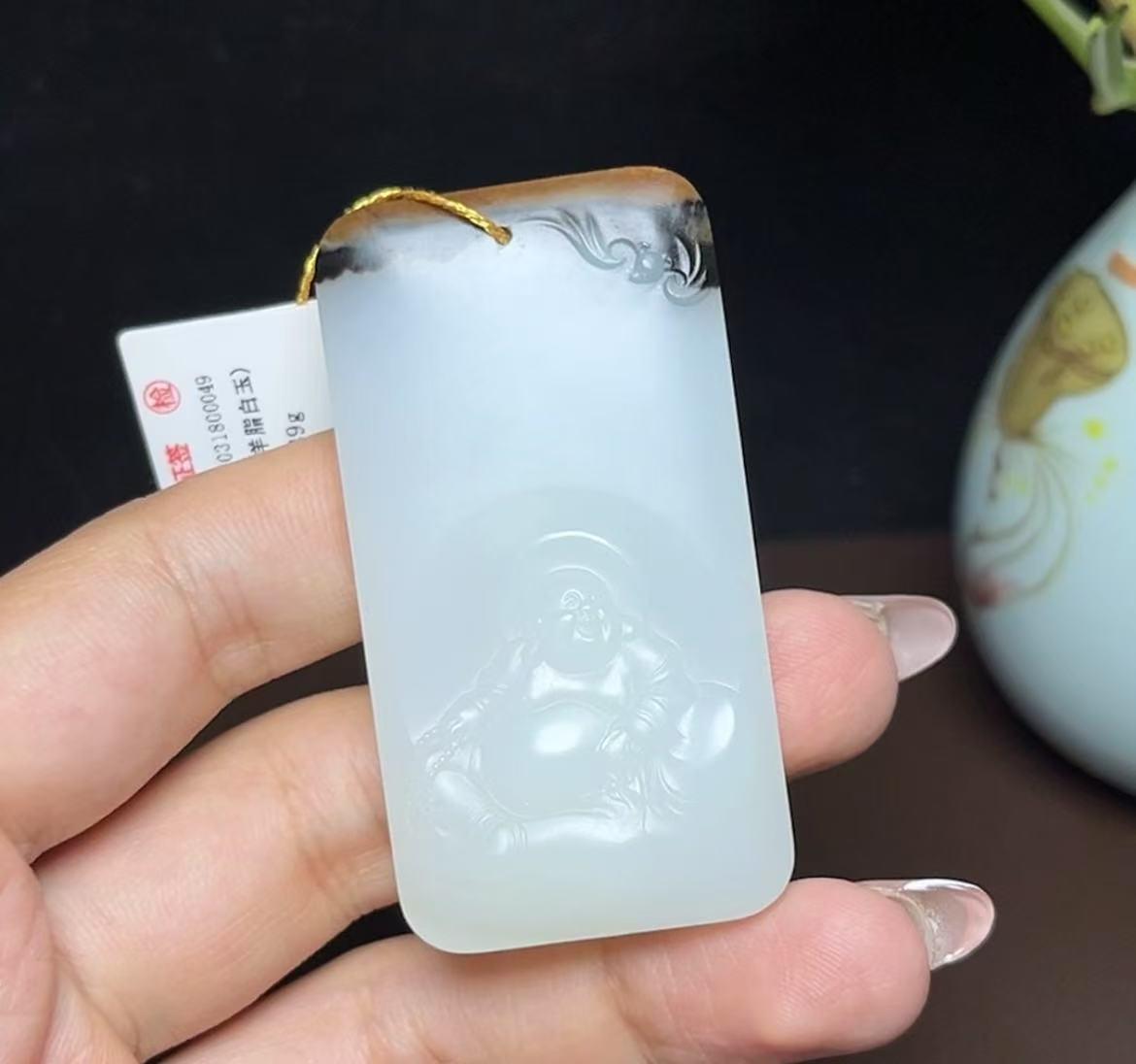 和田玉籽料羊脂玉佛公挂件(46.2g)