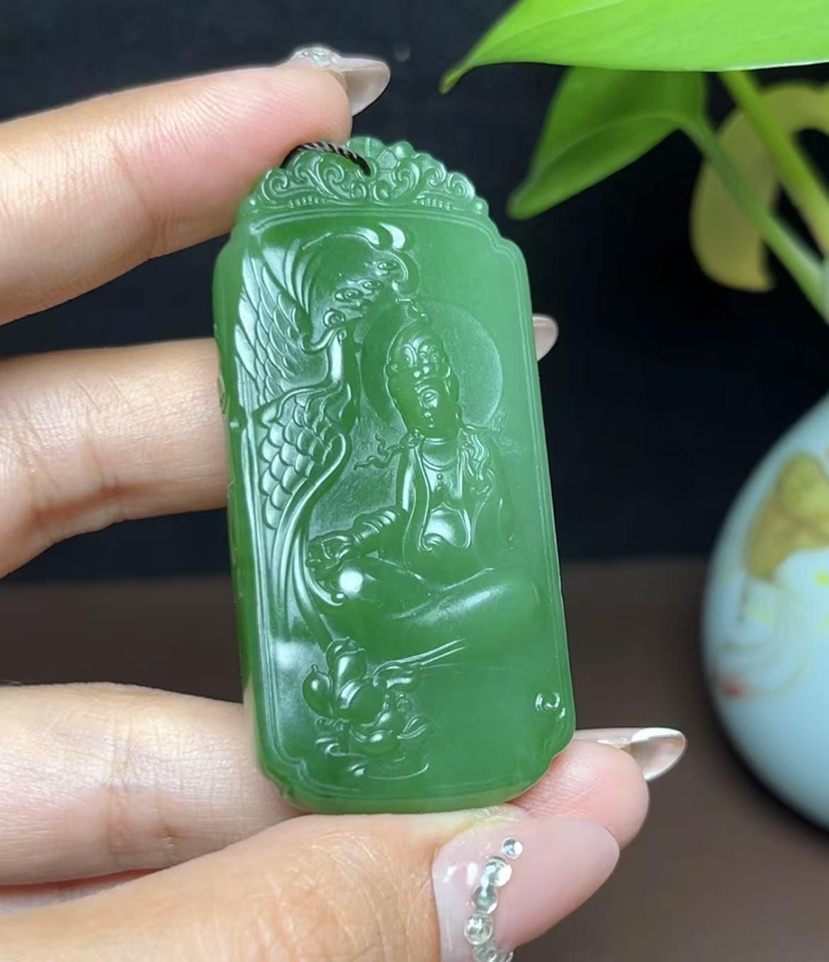 和田玉碧玉凤凰观音(36.34g)